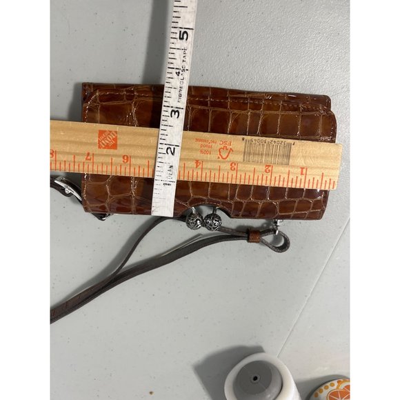 Brighton Vintage Croc Purse Shoulder Bag Brown Snap Flap Front Wallet Crossbody - Picture 8 of 8